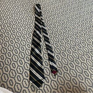 J Press Black and White Striped Tie with Gold Accents